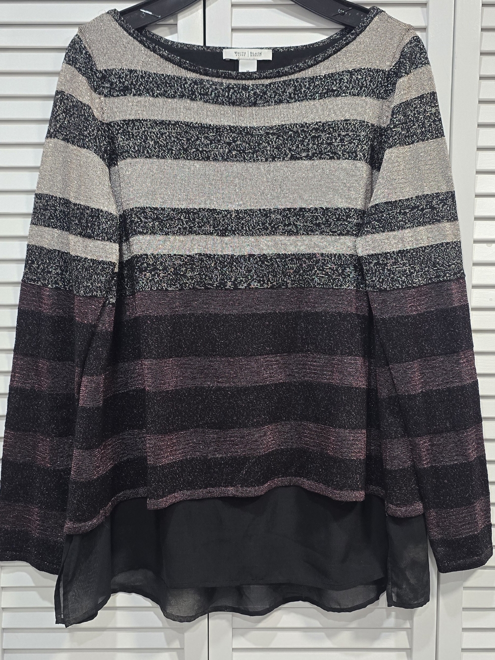 Vince Camuto Striped Metallic Knit Top in Black, Silver & Plum